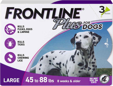 FRONTLINE Plus Flea and Tick Treatment for Large Dogs Up to 45 to 88 lbs. 3 Treatments